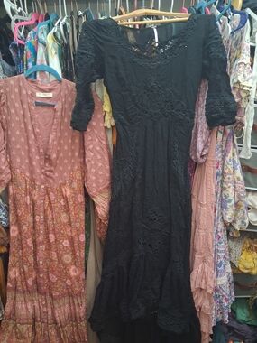 FREE people Mexican Wedding ERIA reign Lace Crochet Dress RaRE BLACK Doily